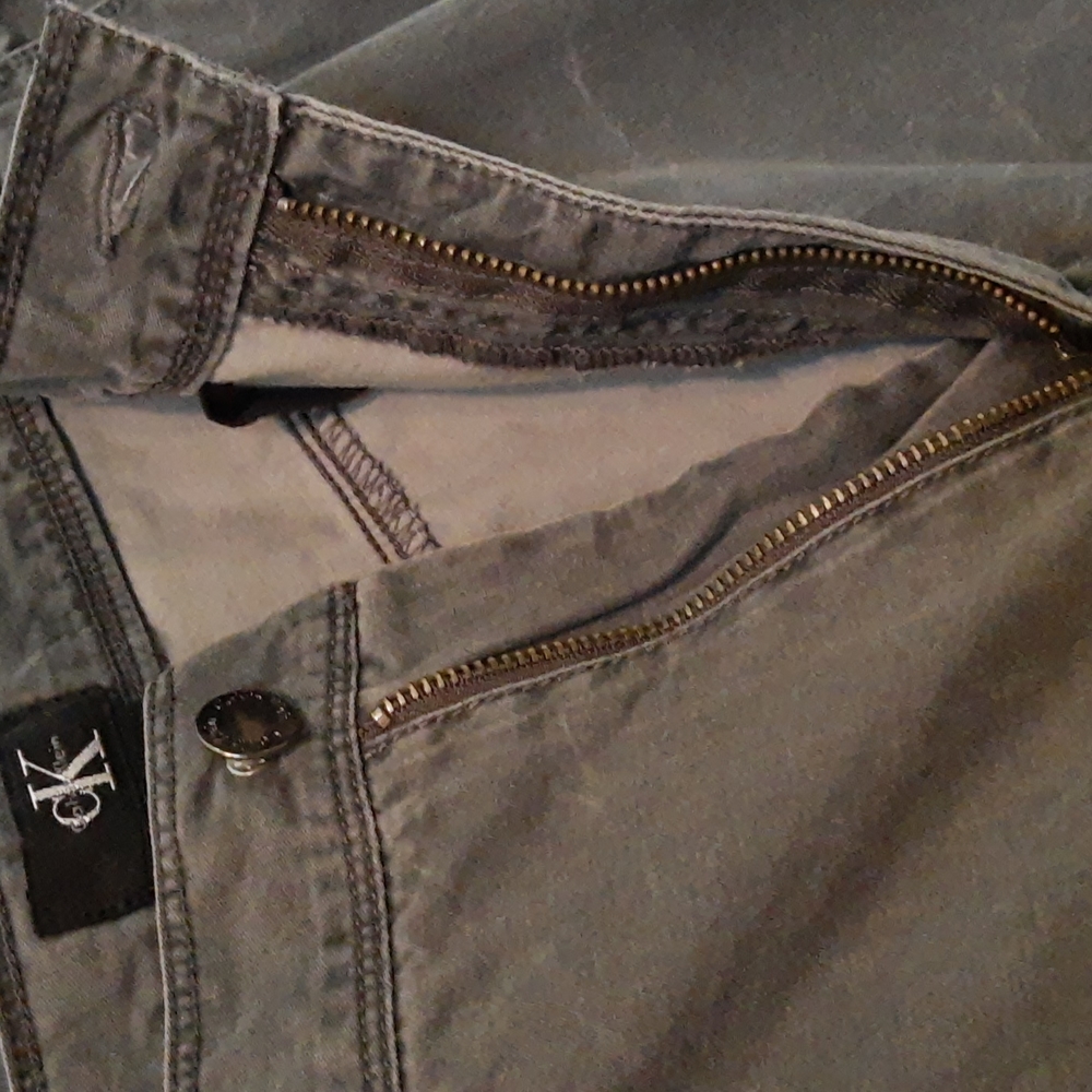 CK Calvin Klein 100% Cotton Men's Flat Front Dark Gray Wash Chino Pant 36x32 - Picture 5 of 16